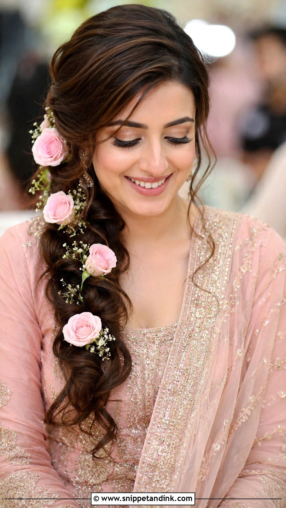 Loose Side Braid with Roses - Snippet and Ink - 30 Mehndi Hairstyles for Bride