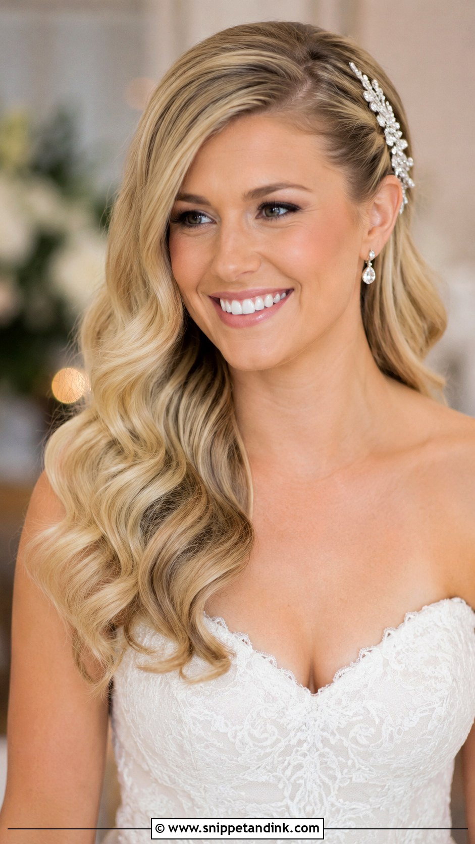 Loose Side Swept Waves for Bride - Snippet and Ink - 25 Wedding Hair for Bride Ideas