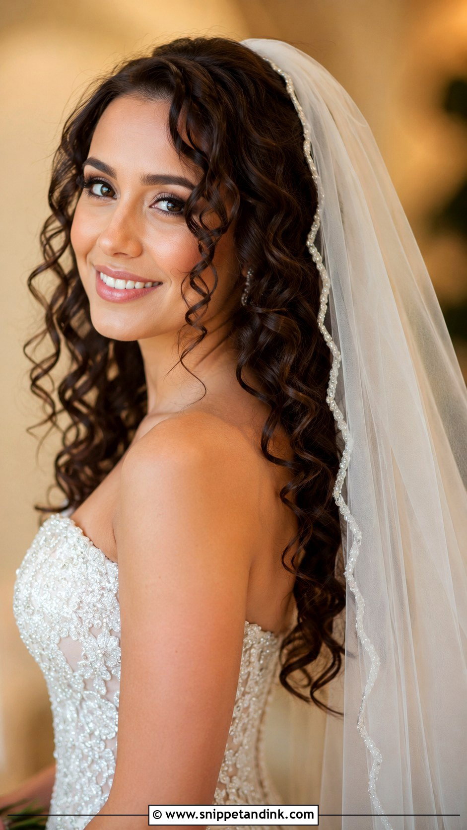 Loose Spiral Curls with Cathedral Veil - Snippet and Ink - 25 Cathedral Veil with Hair Down Ideas