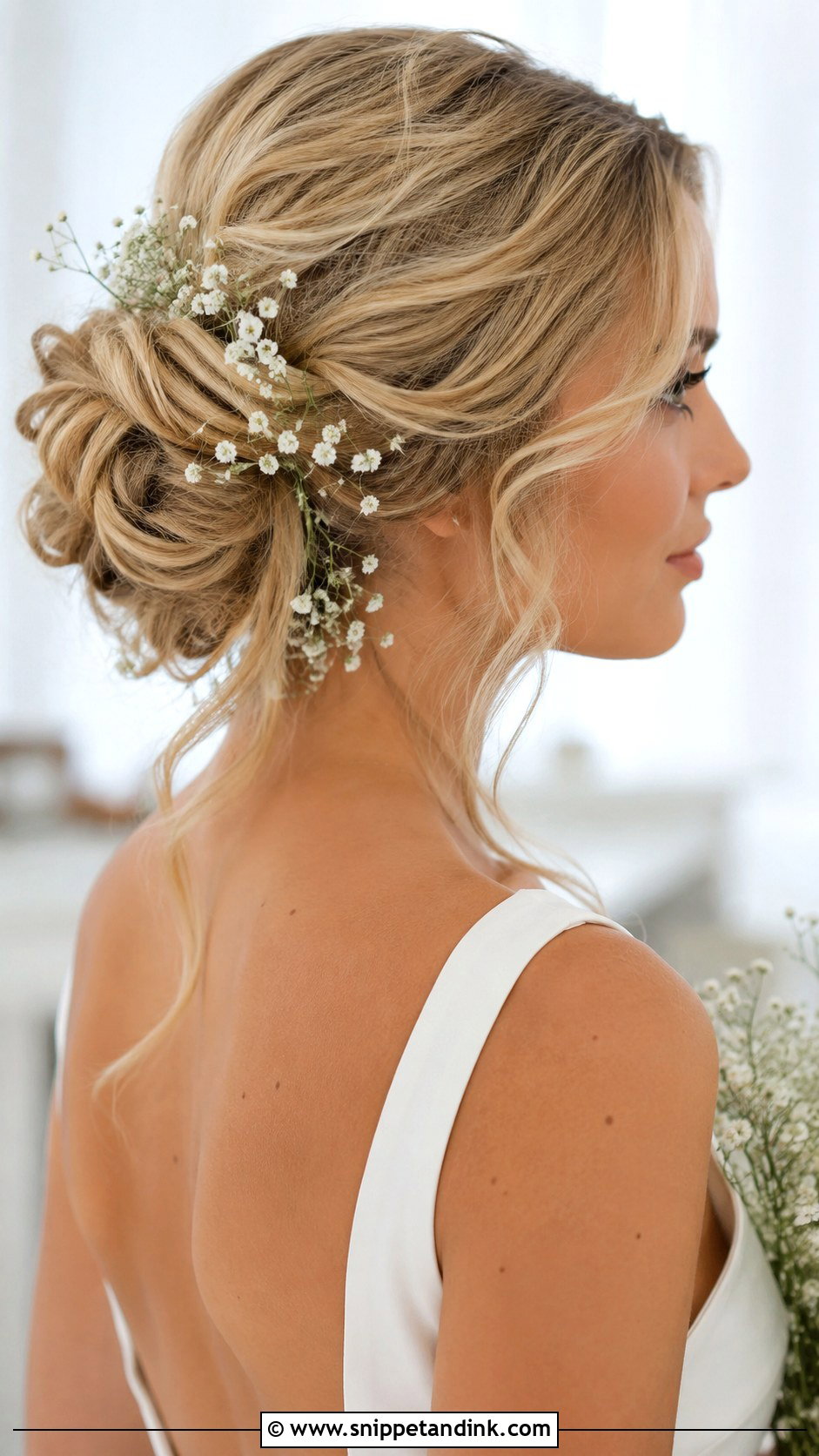 Loose Updo With Babys Breath - Snippet and Ink - 30 Loose Updo Wedding Ideas