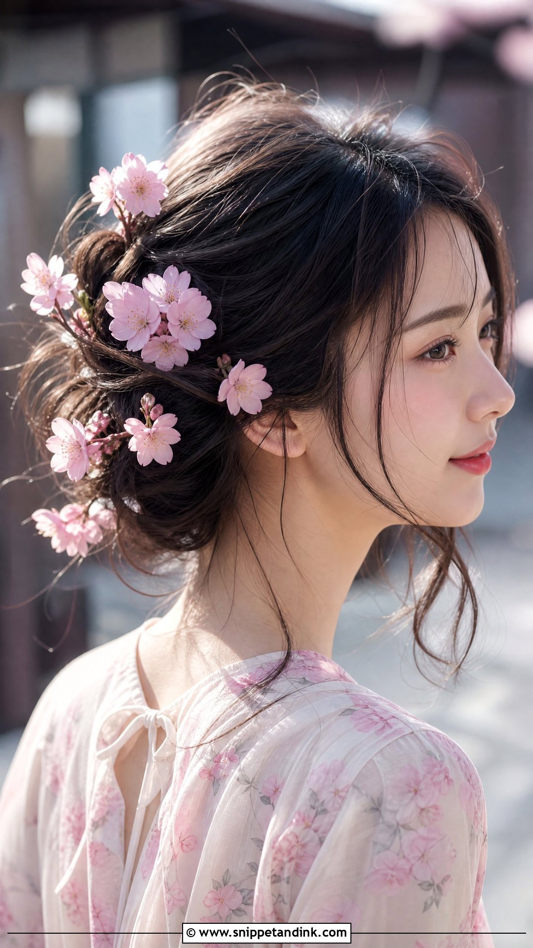 Loose Updo With Cherry Blossoms - Snippet and Ink - 20 Floral Updo Ideas
