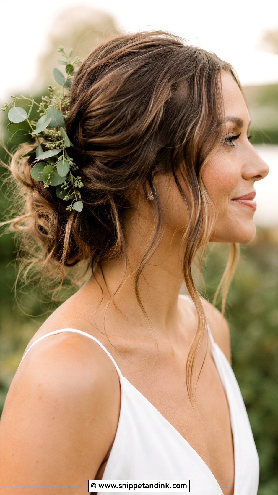 Loose Updo With Eucalyptus - Snippet and Ink - 25 Bridal Hair with Flowers