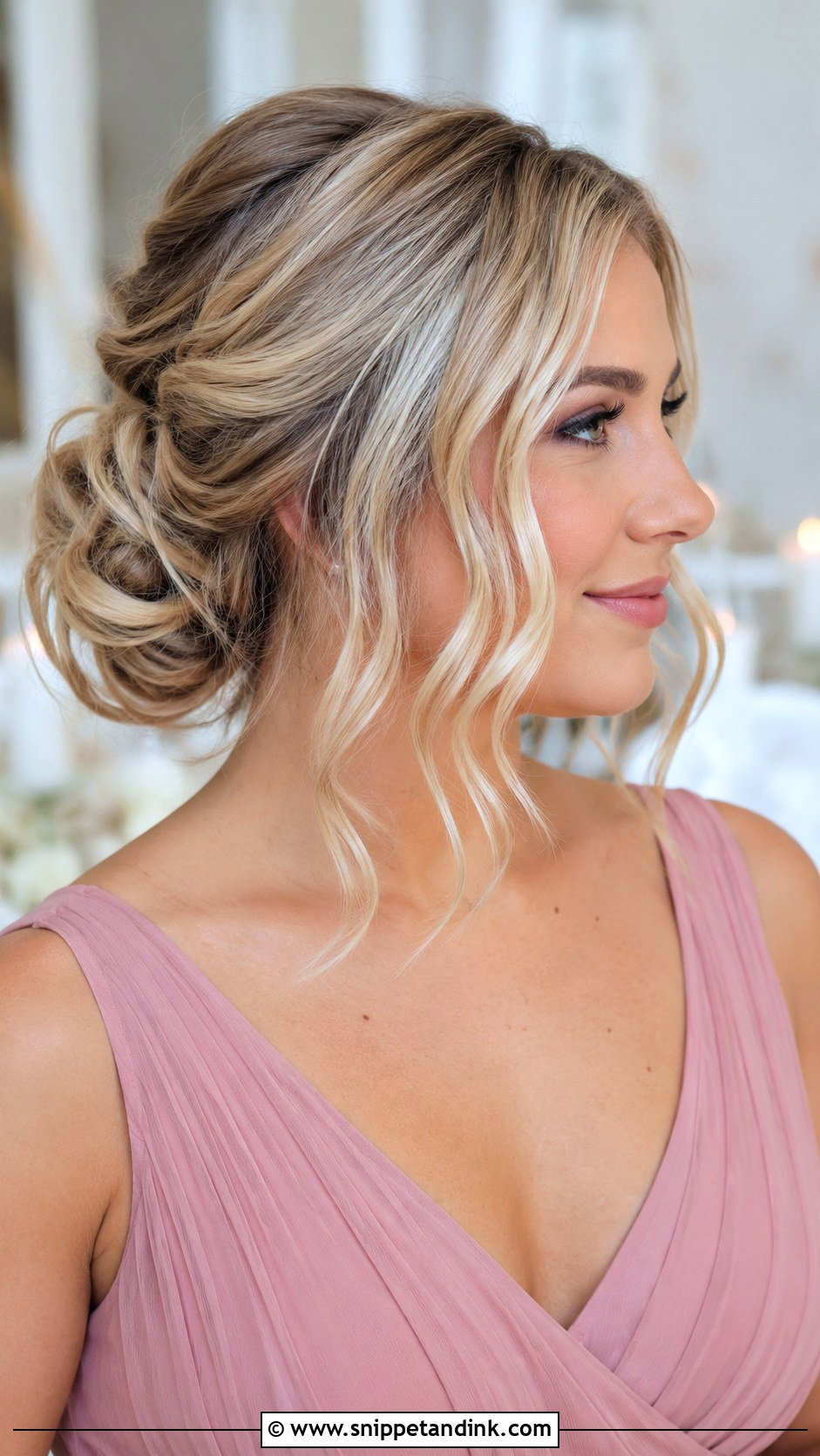 Loose Updo With Face Framing Pieces - Snippet and Ink - 20 Loose Updo Wedding Bridesmaid Ideas