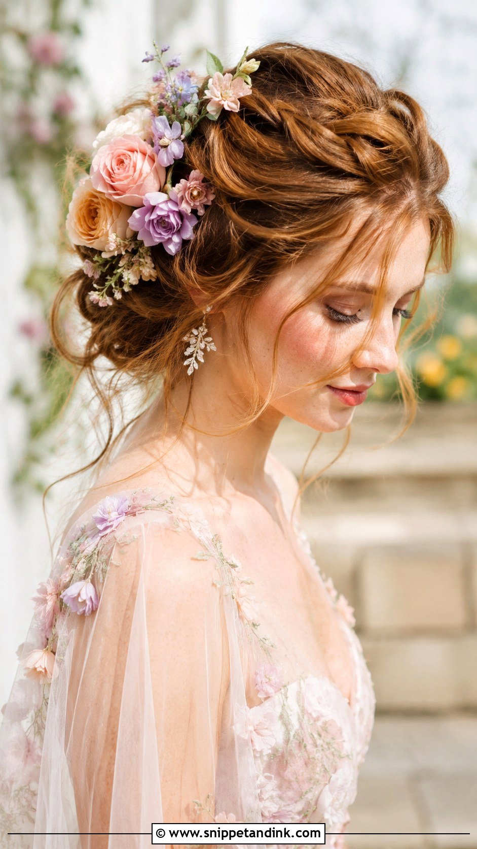 Loose Updo With Pastel Blooms - Snippet and Ink - 20 Bride Hair Flowers
