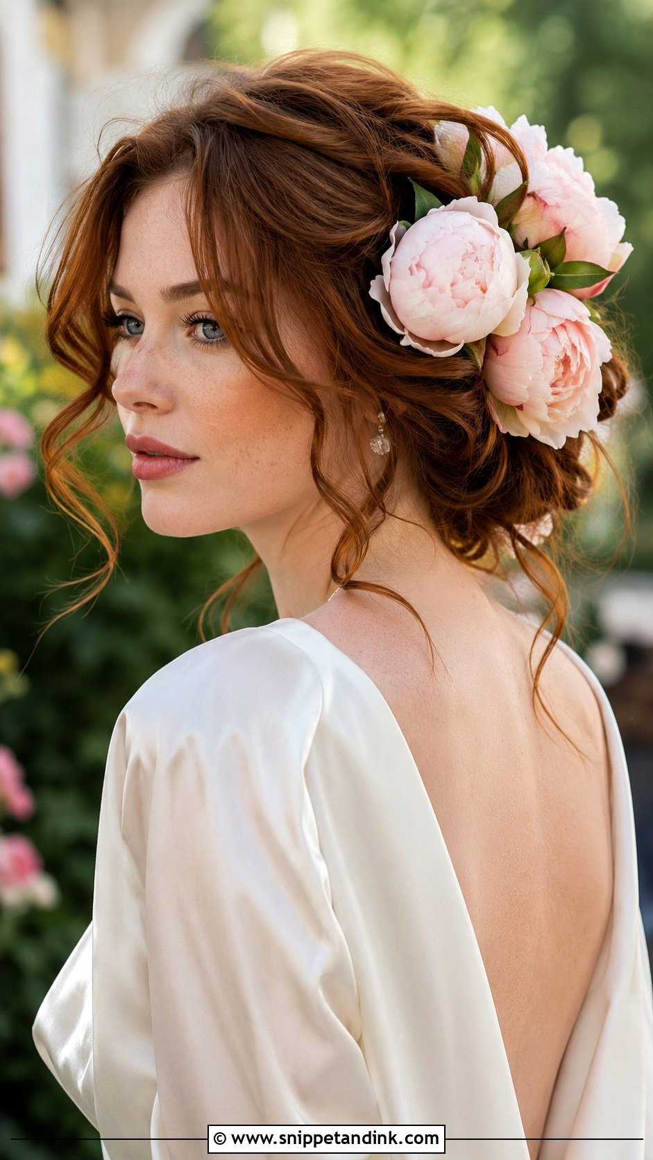 Loose Updo With Peonies - Snippet and Ink - 25 Wedding Hairstyles with Flowers