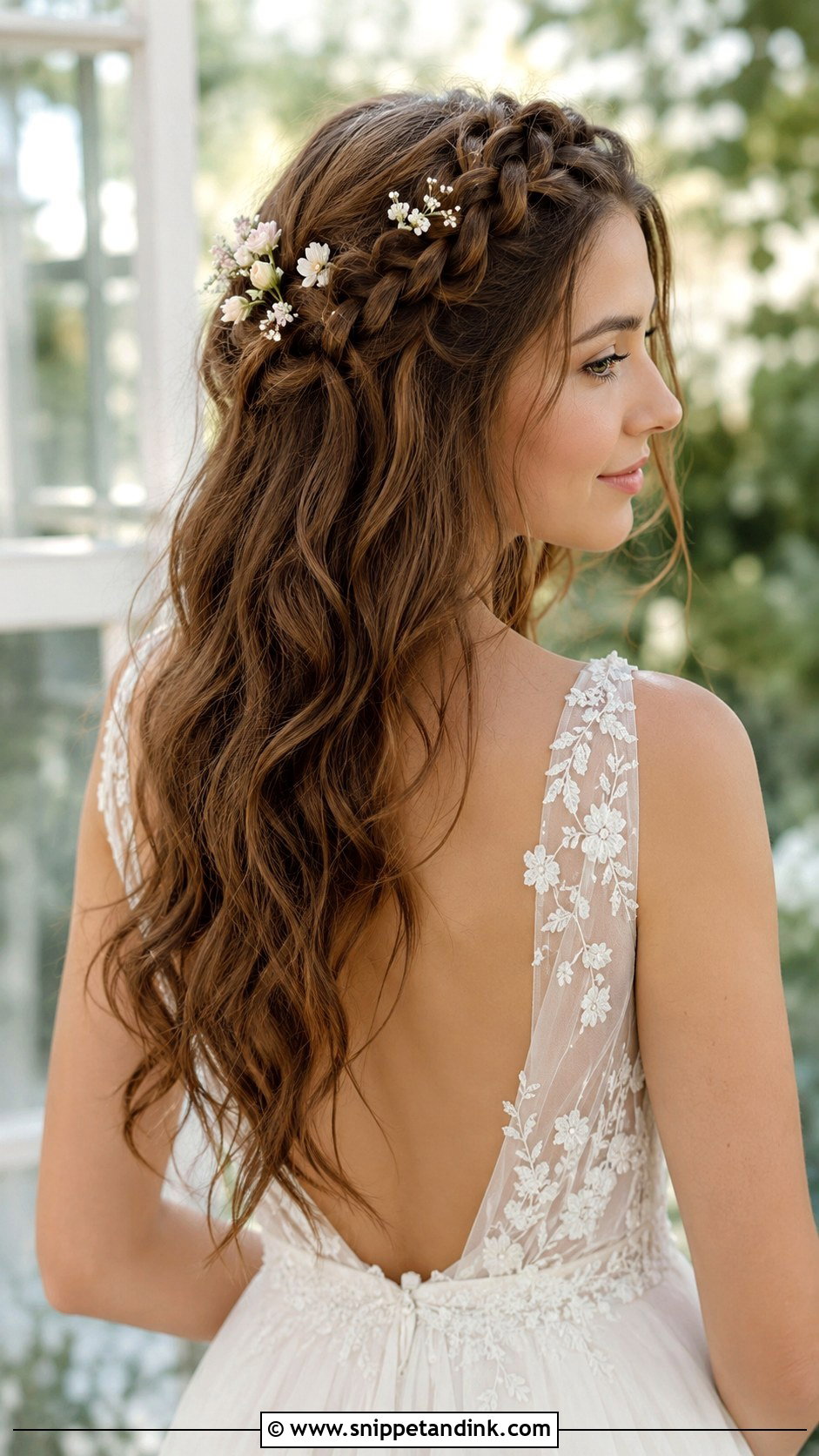 Loose Waterfall Braid With Open Hair - Snippet and Ink - 20 Round Face Bridal Hair Ideas