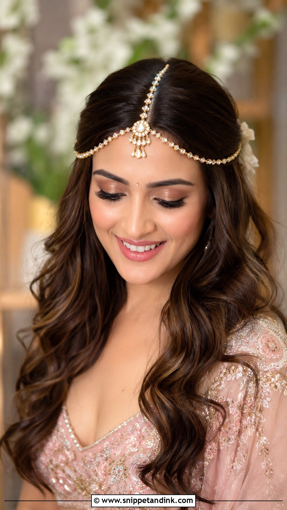 Loose Waves Bridal Mathapatti Hair - Snippet and Ink - 20 Bridal Mathapatti Hairstyles