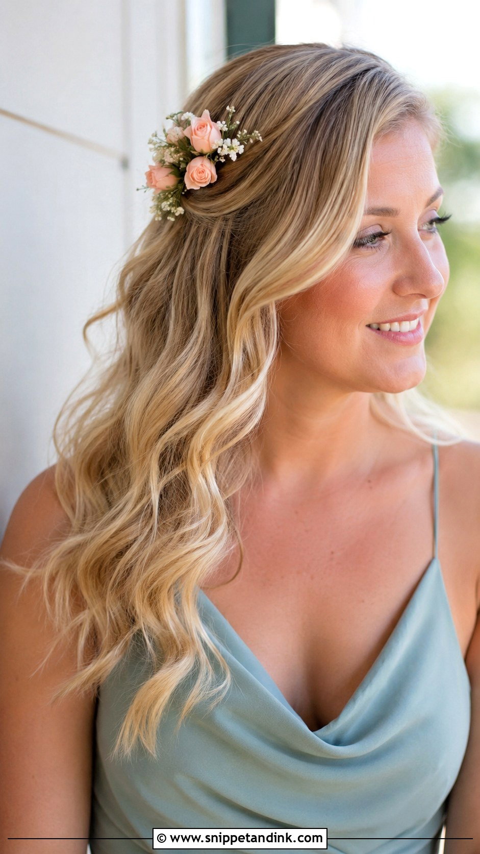 Loose Waves Bridesmaid Hair With Flowers - Snippet and Ink - 20 Bridesmaid Hairstyles with Flowers