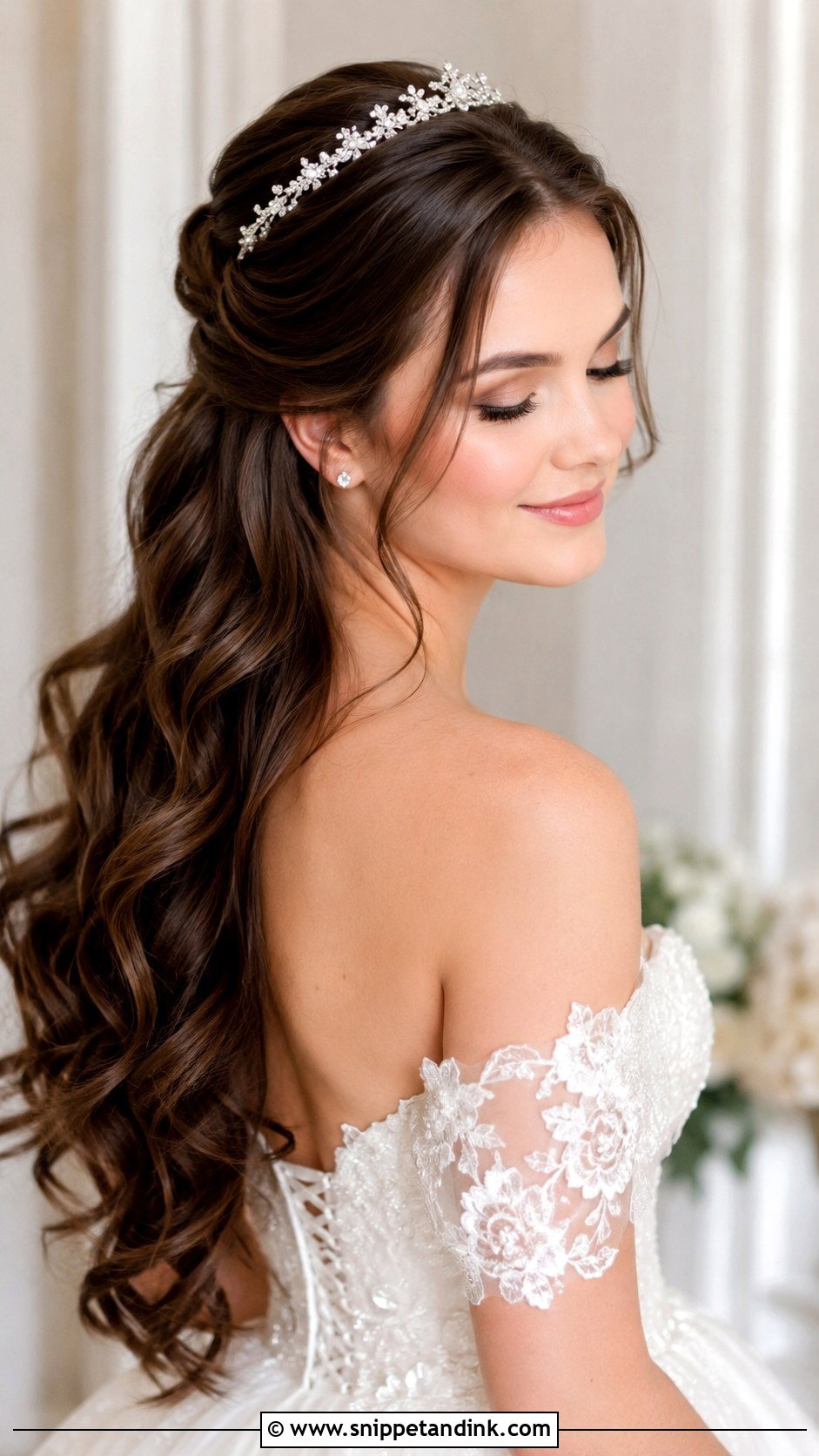 Loose Waves Half Up With Tiara - Snippet and Ink - 20 Bridal Hair Tiara Ideas