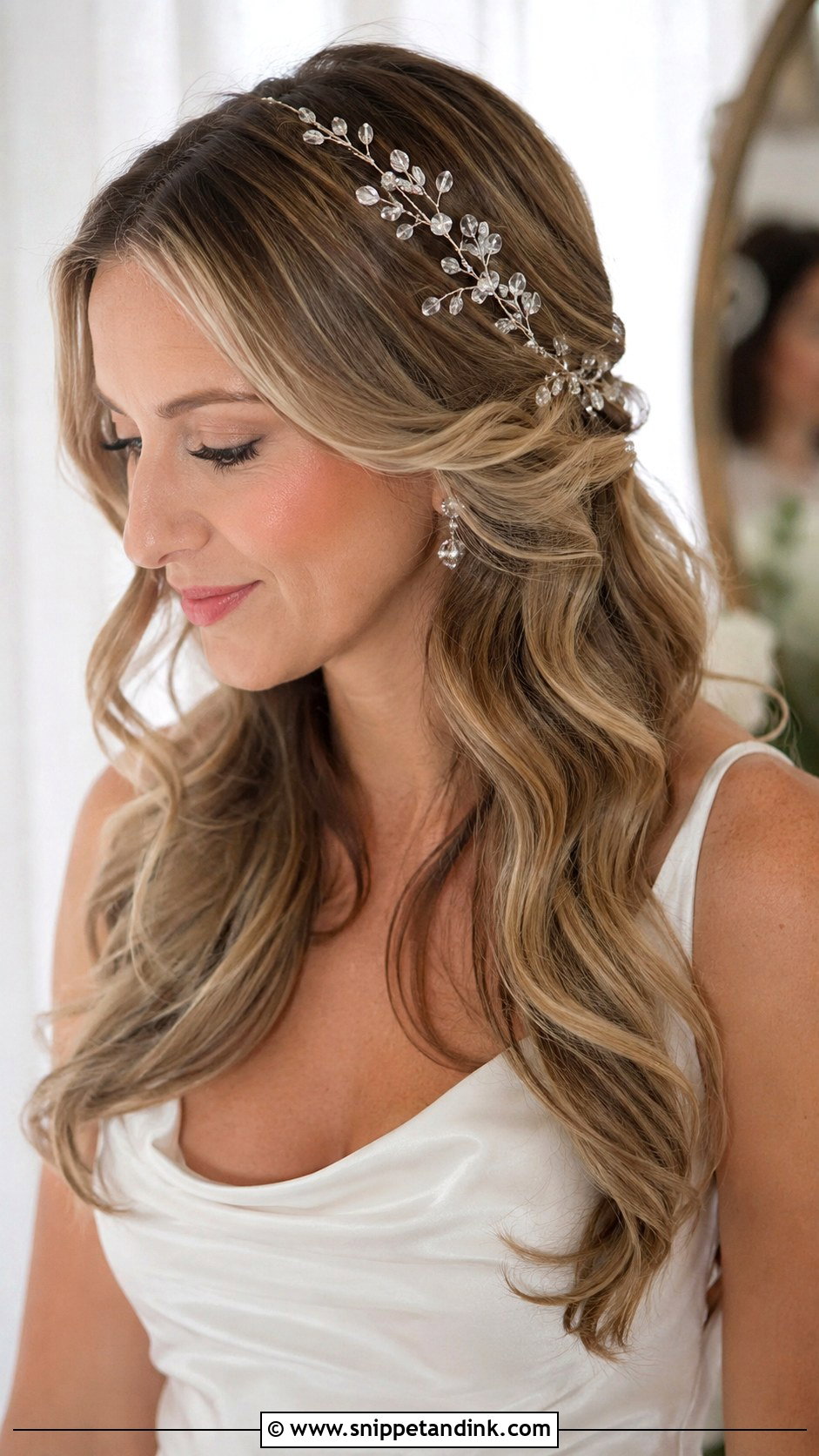 Loose Waves Wedding Hairstyle With Crystal Hair Vine - Snippet and Ink - 15 Wedding Hairstyles with Hair Accessories