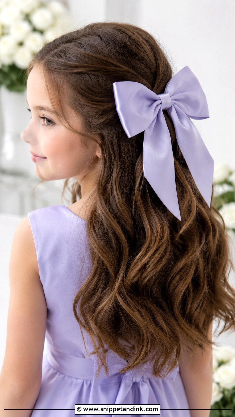 Loose Waves With Bow For Kids Wedding - Snippet and Ink - 20 Hairstyles for Kids for Weddings