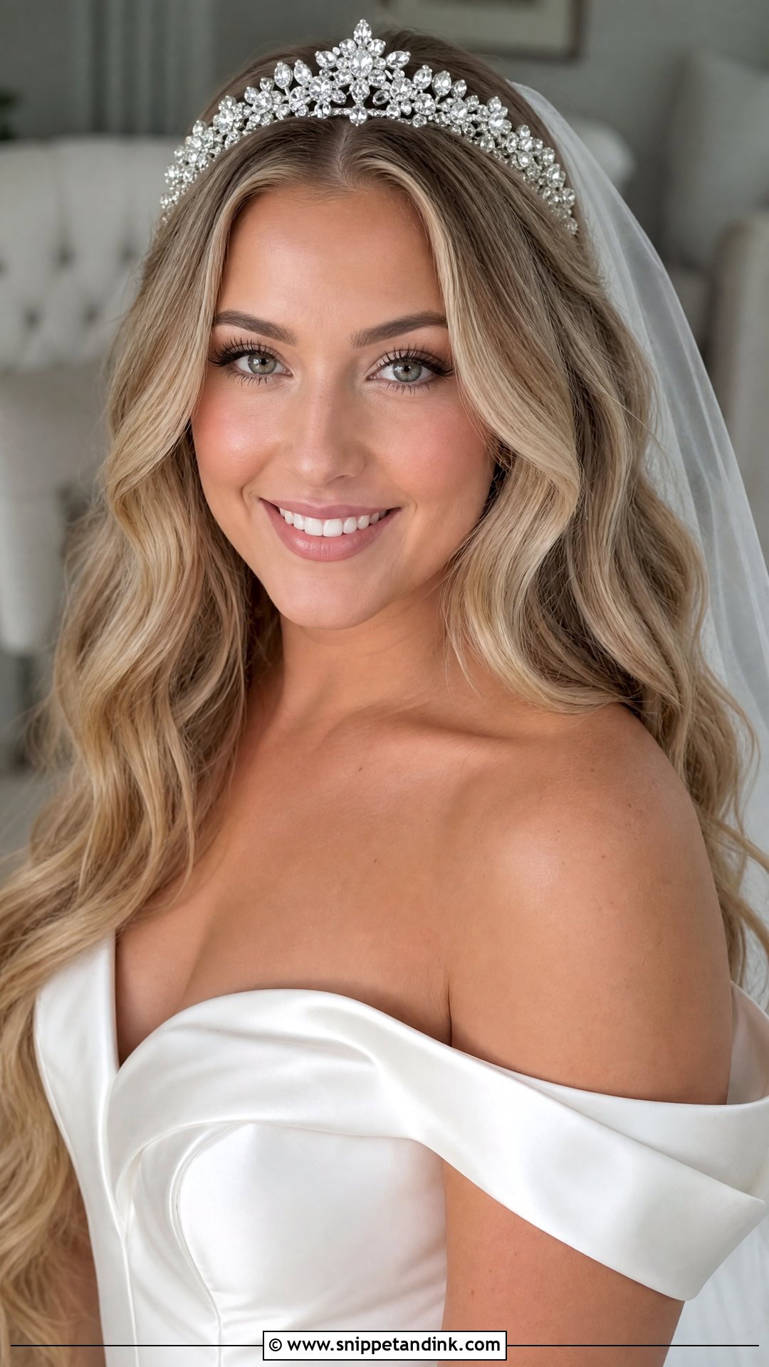 Loose Waves With Classic Tiara - Snippet and Ink - 20 Bridal Hairstyle with Crown Ideas