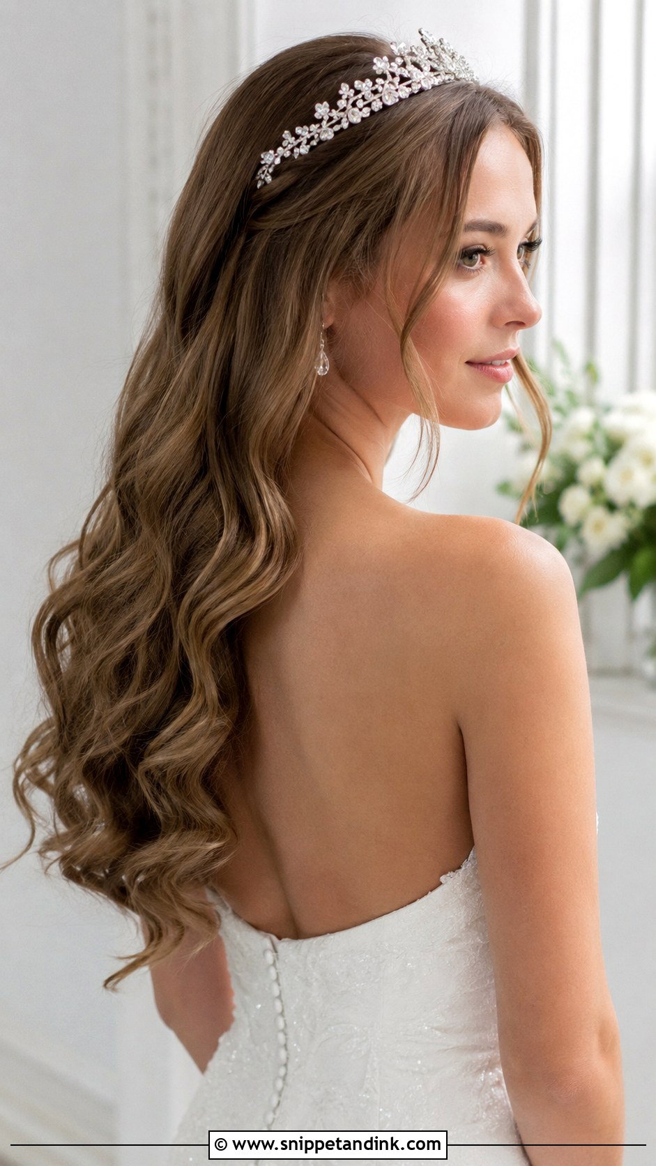 Loose Waves With Crystal Tiara - Snippet and Ink - 20 Bridal Hair Down with Headpiece Ideas