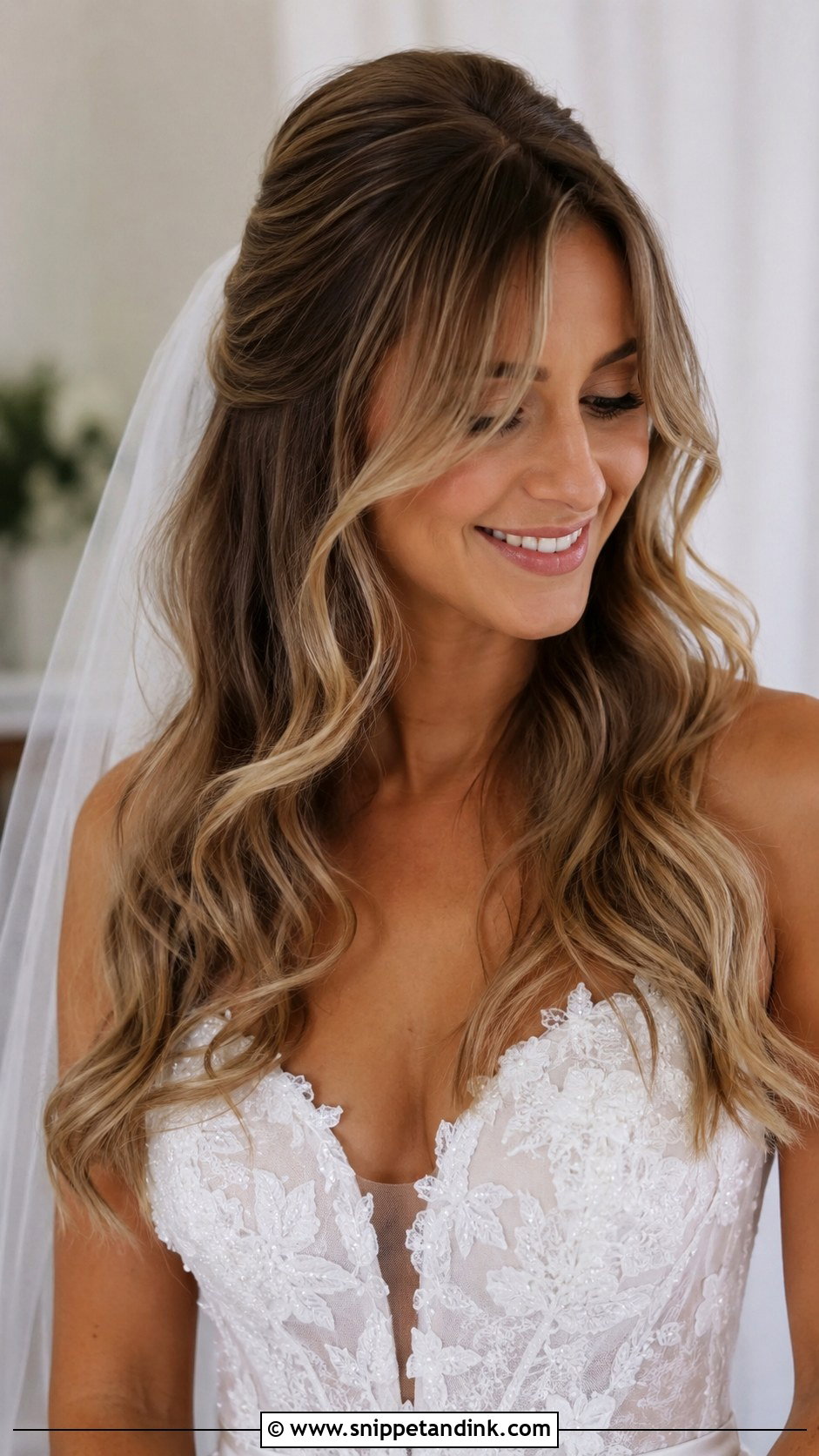 Loose Waves With Curtain Bangs - Snippet and Ink - 20 Wedding Hair with Curtain Bangs Ideas
