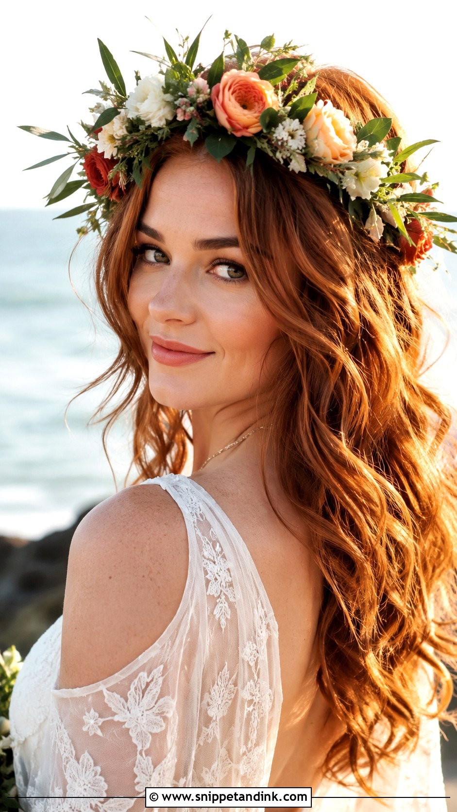 Loose Waves With Floral Crown - Snippet and Ink - 20 Flowers in Hair for Wedding