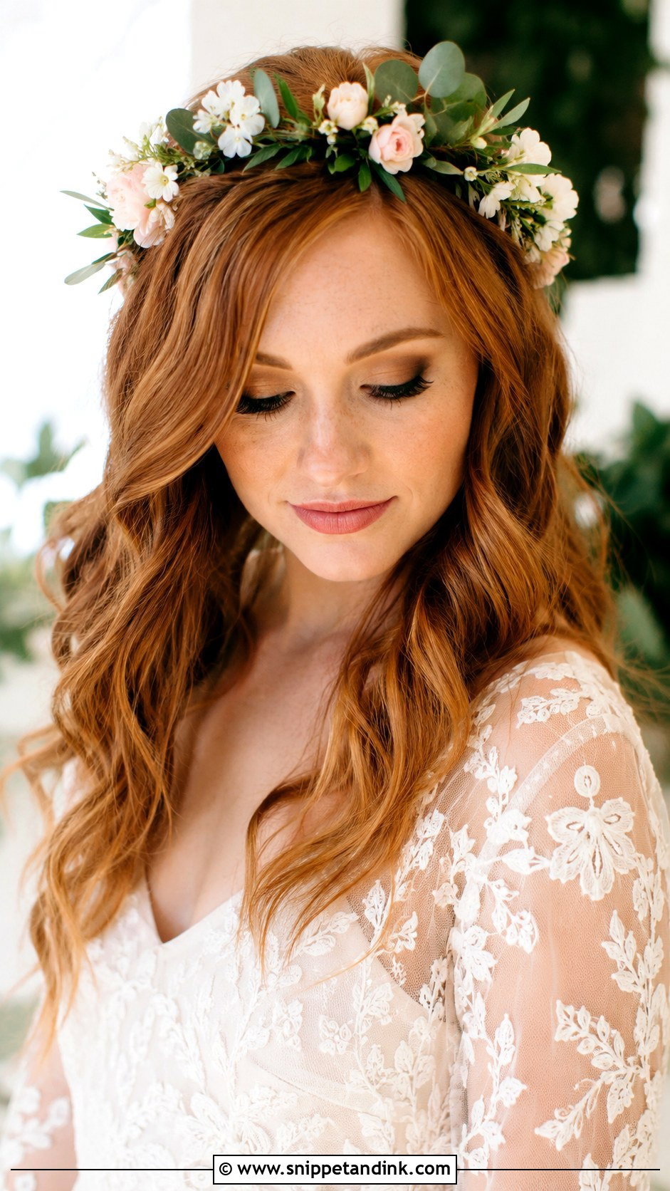 Loose Waves With Floral Crown - Snippet and Ink - 25 Wedding Hair Looks