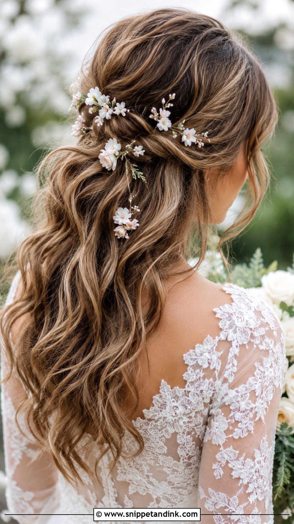 Loose Waves With Floral Hairpins - Snippet and Ink - 20 Short Hair Waves Wedding