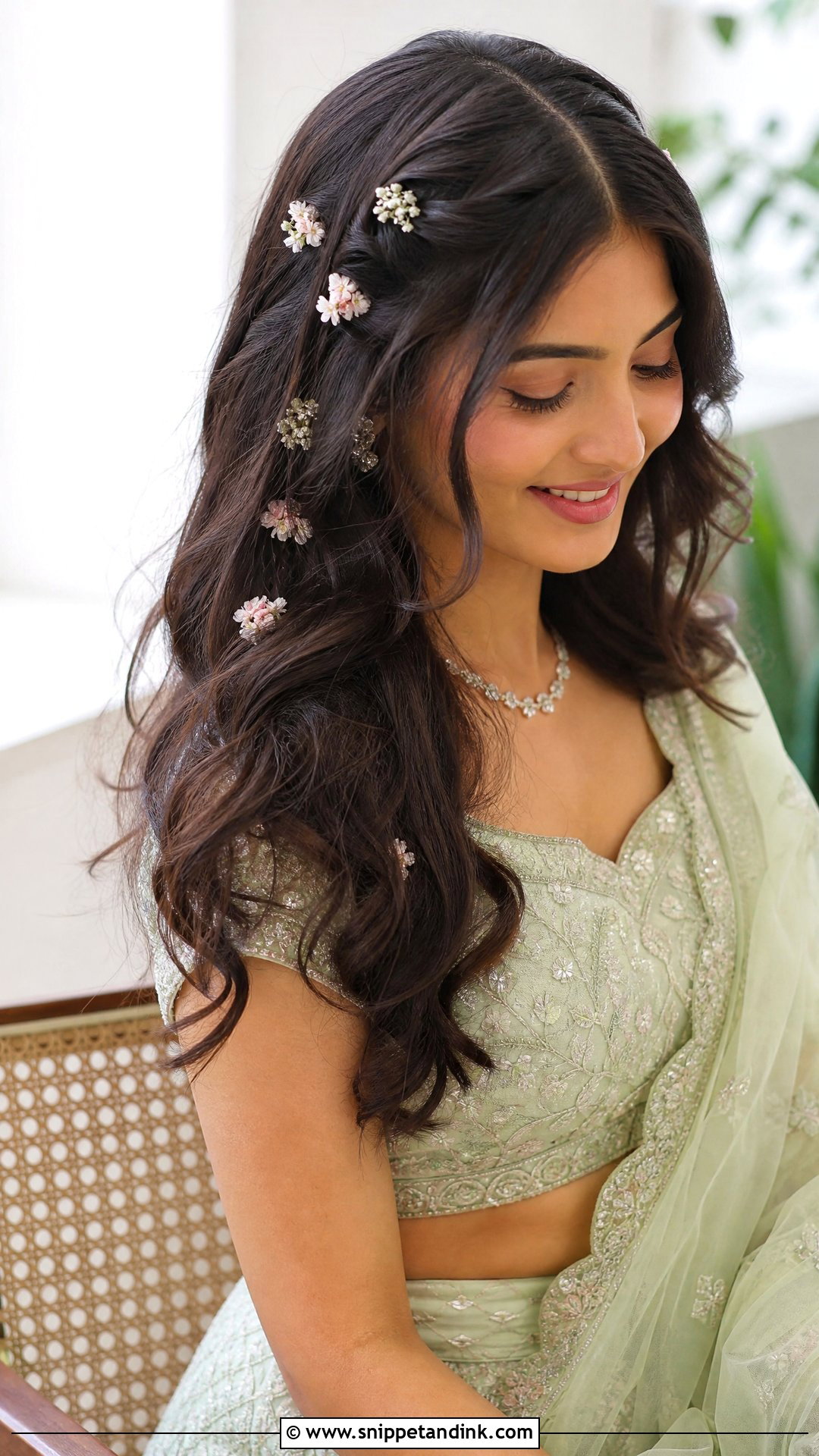 Loose Waves With Floral Hairpins - Snippet and Ink - 20 Loose Indian Wedding Hairstyles