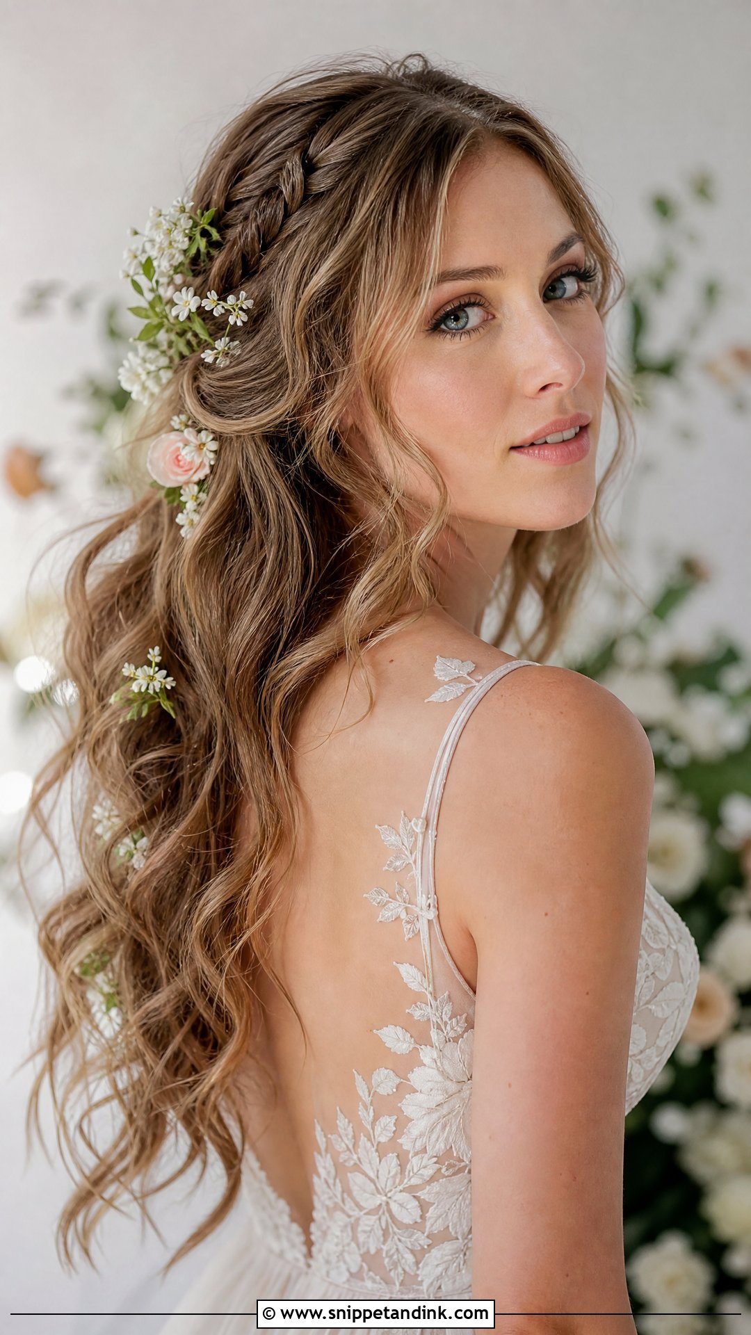 Loose Waves With Flower Accents - Snippet and Ink - 20 Simple Long Hair Wedding Hairstyles