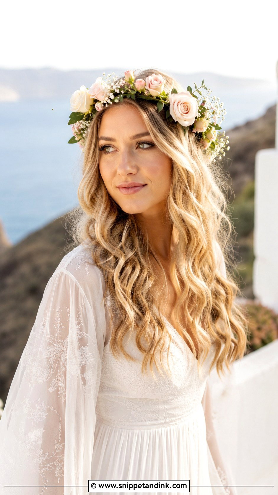 Loose Waves With Flower Crown - Snippet and Ink - 20 Loose Waves Wedding Hair