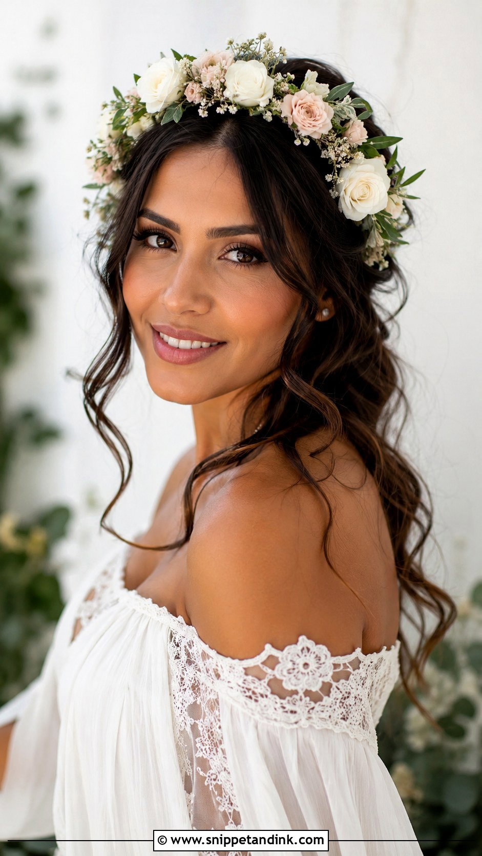 Loose Waves With Flower Crown - Snippet and Ink - 20 Simple Wedding Hair Down Loose Waves
