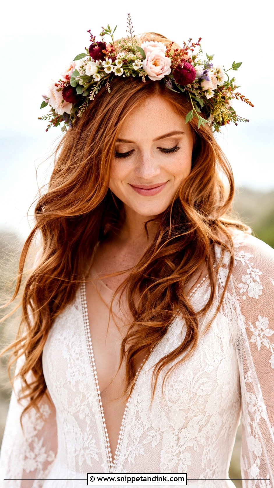 Loose Waves With Flower Crown - Snippet and Ink - 20 Wedding Hair with Crown Ideas