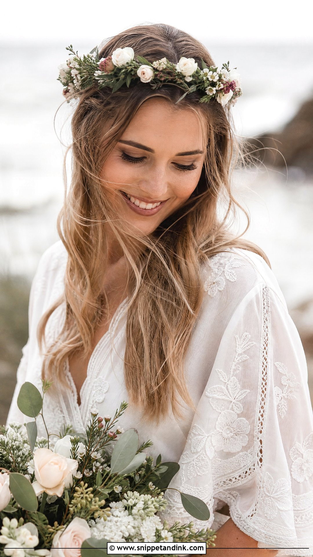 Loose Waves With Flower Crown - Snippet and Ink - 20 Wedding Hairstyles with Flower Crown