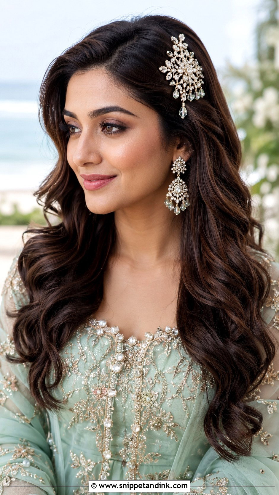 Loose Waves With Hair Accessories - Snippet and Ink - 30 Indian Bridal Dulhan Hairstyles