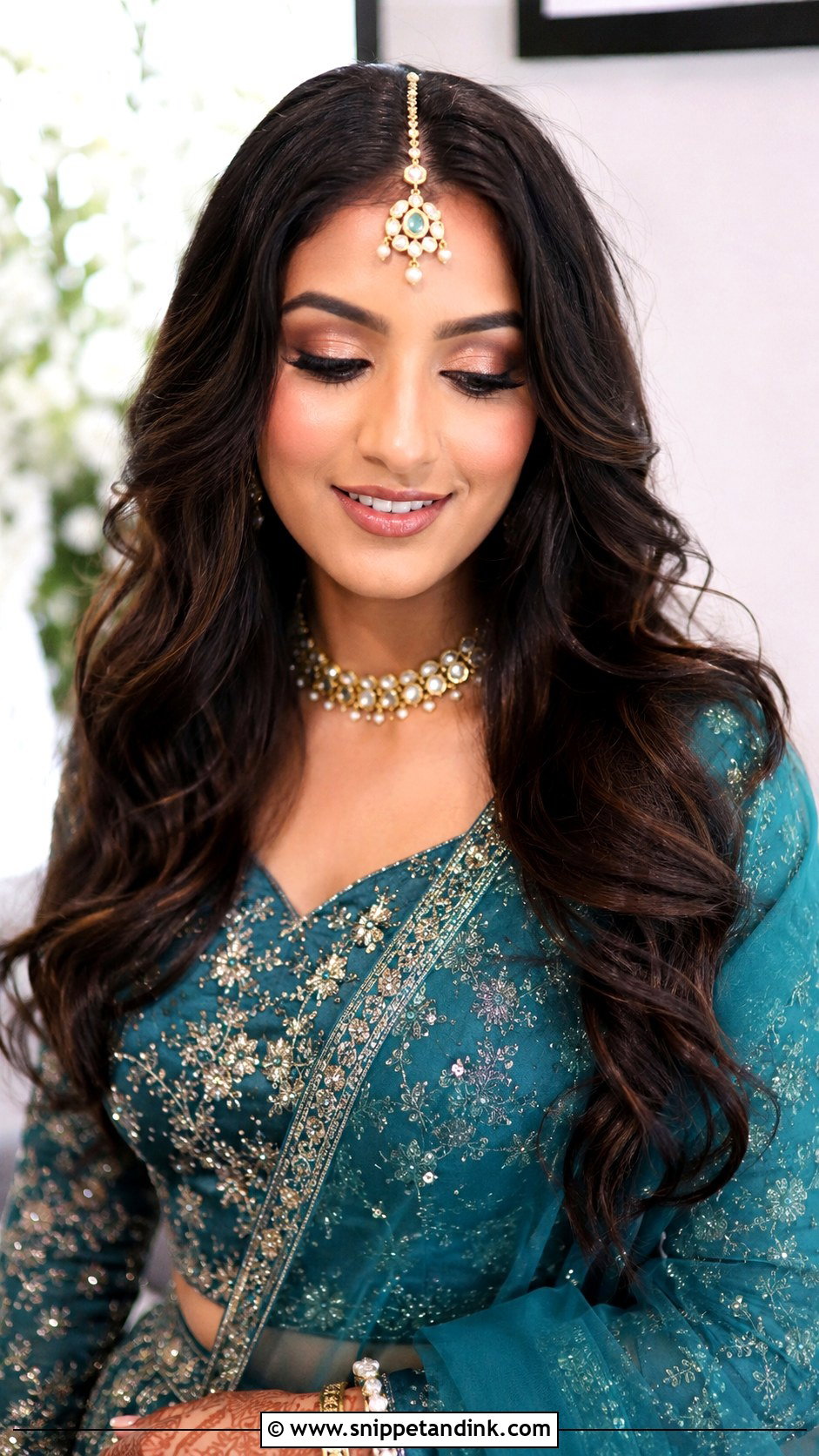 Loose Waves With Maang Tikka - Snippet and Ink - 20 Desi Bride Hair Ideas