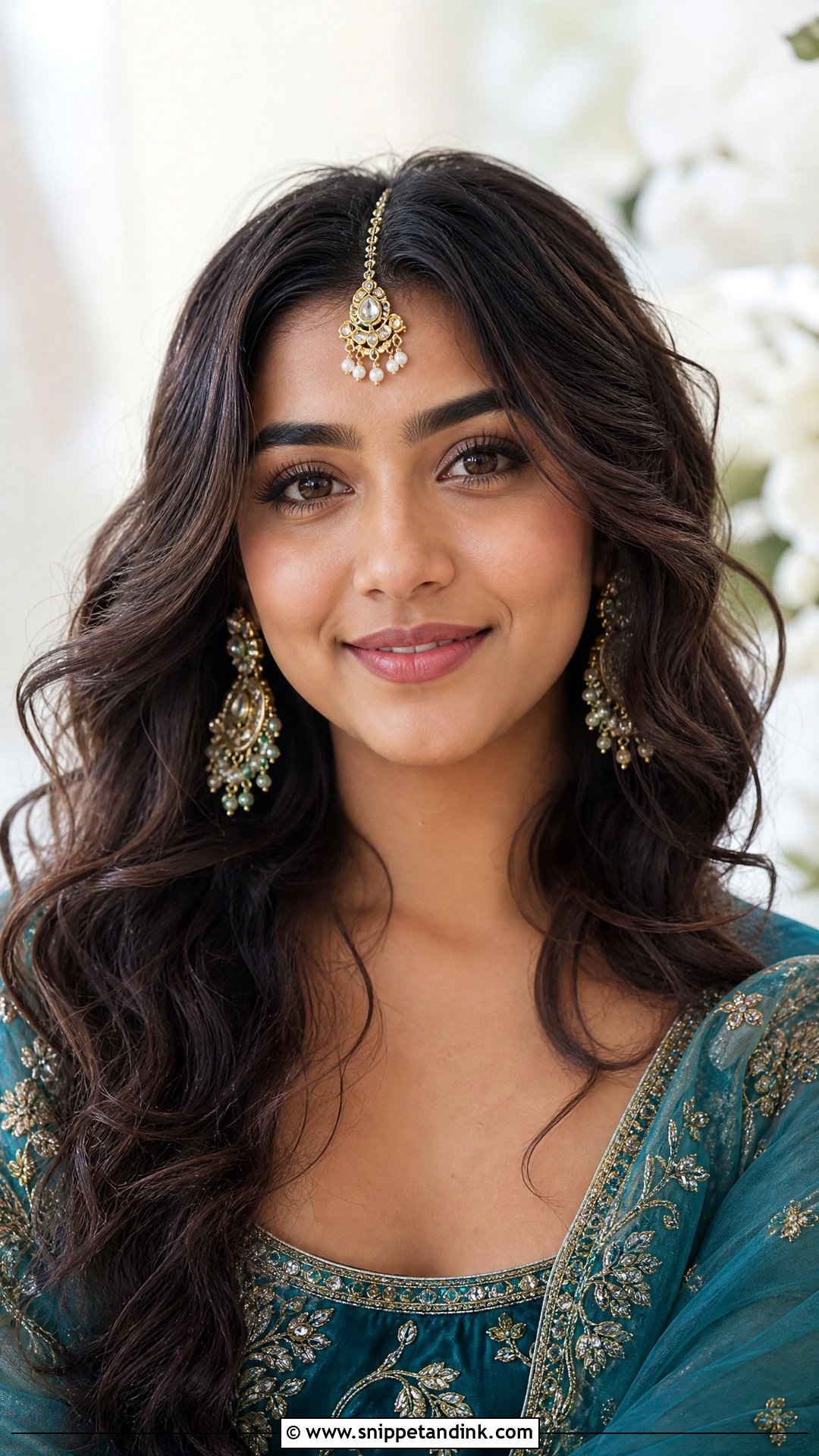 Loose Waves With Maang Tikka - Snippet and Ink - 20 Loose Indian Wedding Hairstyles