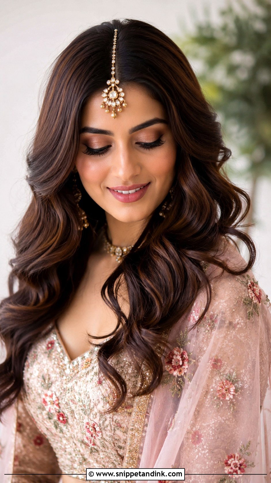 Loose Waves With Maang Tikka - Snippet and Ink - 25 Hindu Bride Hairstyle Ideas