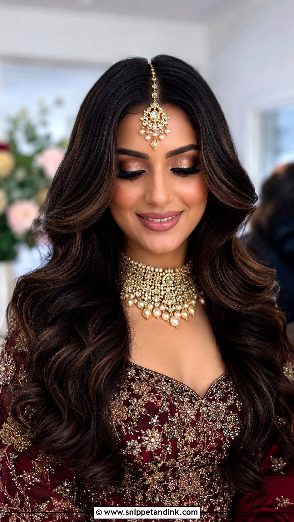 Loose Waves With Maang Tikka - Snippet and Ink - 25 Open Hair Indian Bride Ideas