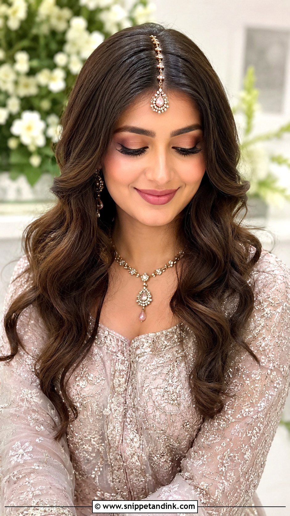 Loose Waves With Maang Tikka - Snippet and Ink - 25 Pakistani Bridal Hairstyles Walima