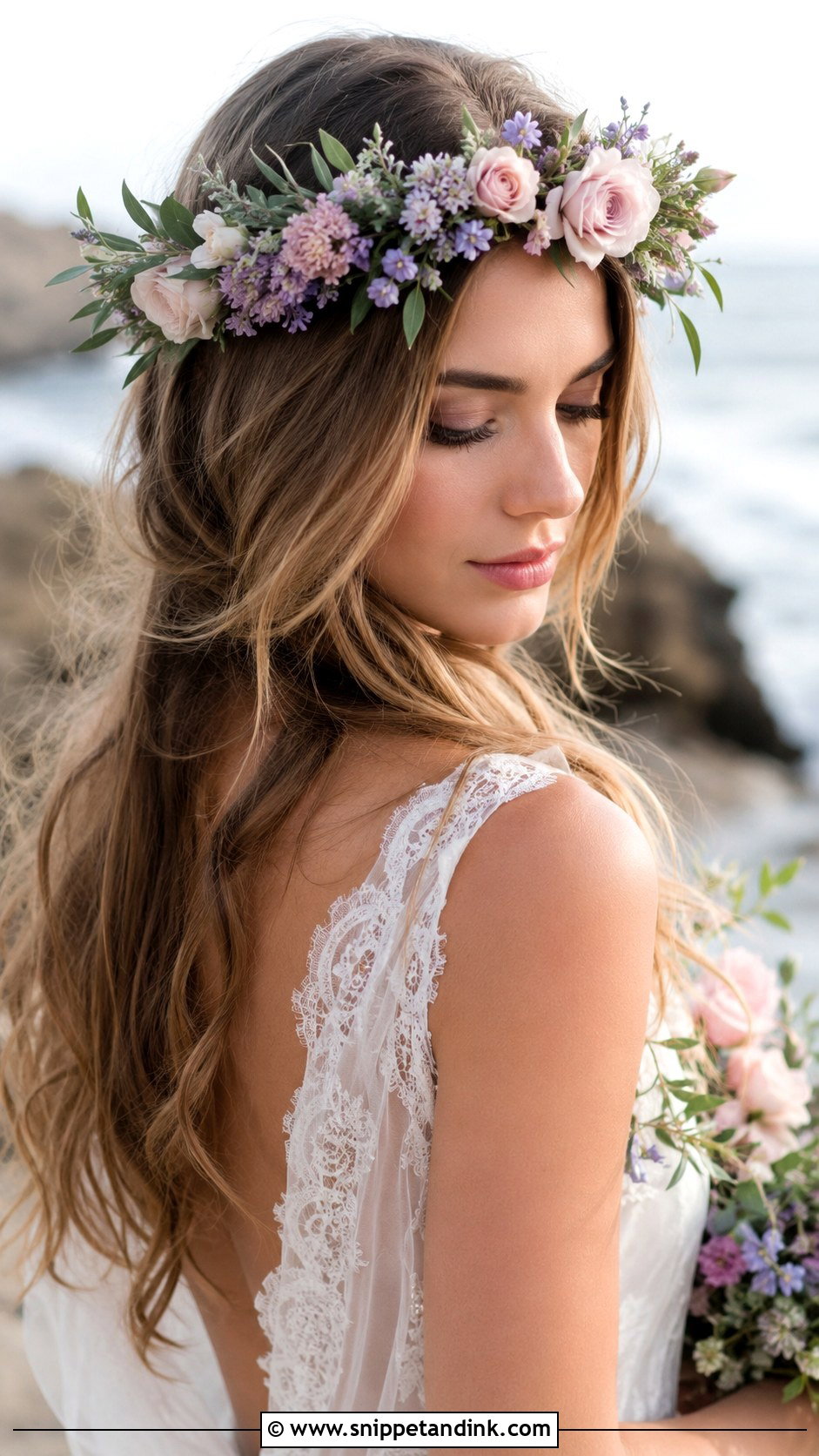 Loose Waves With Pastel Flower Crown - Snippet and Ink - 20 Flower Crown Wedding Hair Ideas