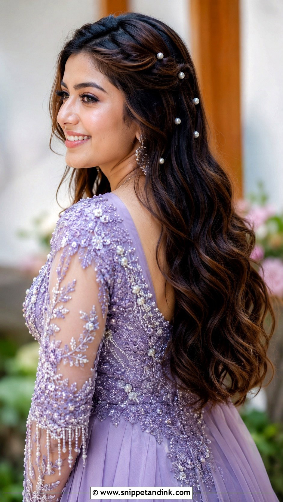 Loose Waves With Pearl Accents - Snippet and Ink - 20 Indian Hairstyles for Marriage Function