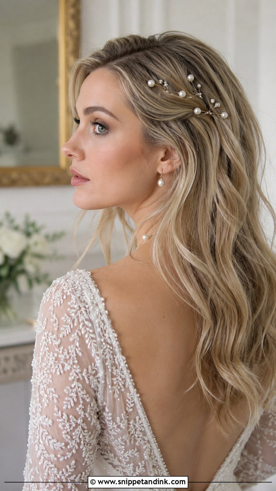 Loose Waves With Pearl Hair Pins - Snippet and Ink - 20 Simple Wedding Hair Down Loose Waves