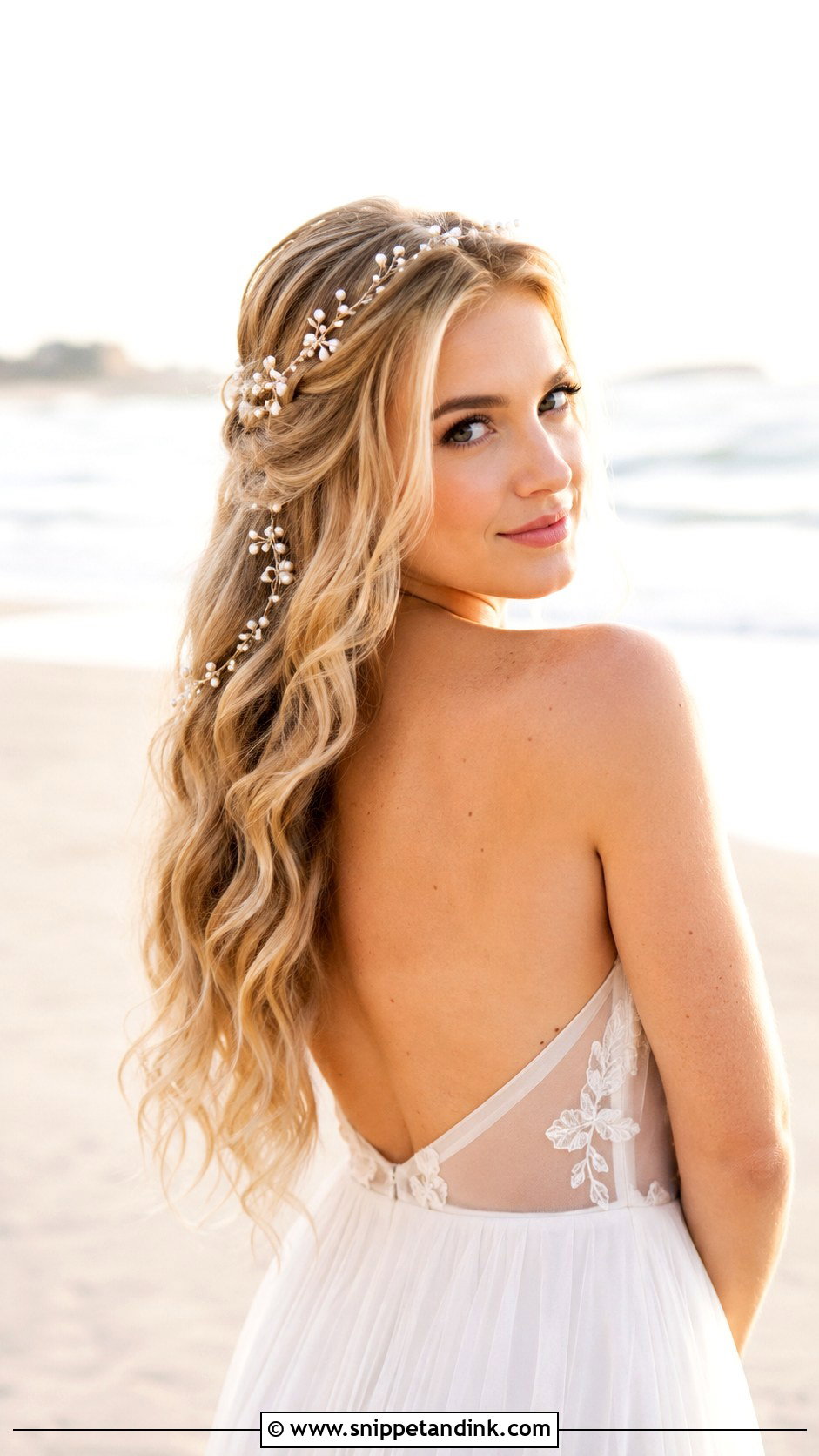 Loose Waves With Pearl Hair Vine - Snippet and Ink - 20 Pearl Wedding Hair Ideas