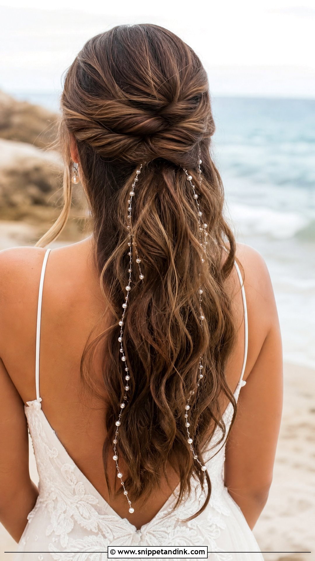 Loose Waves With Pearl Strands - Snippet and Ink - 20 Wedding Hair with Pearls Ideas