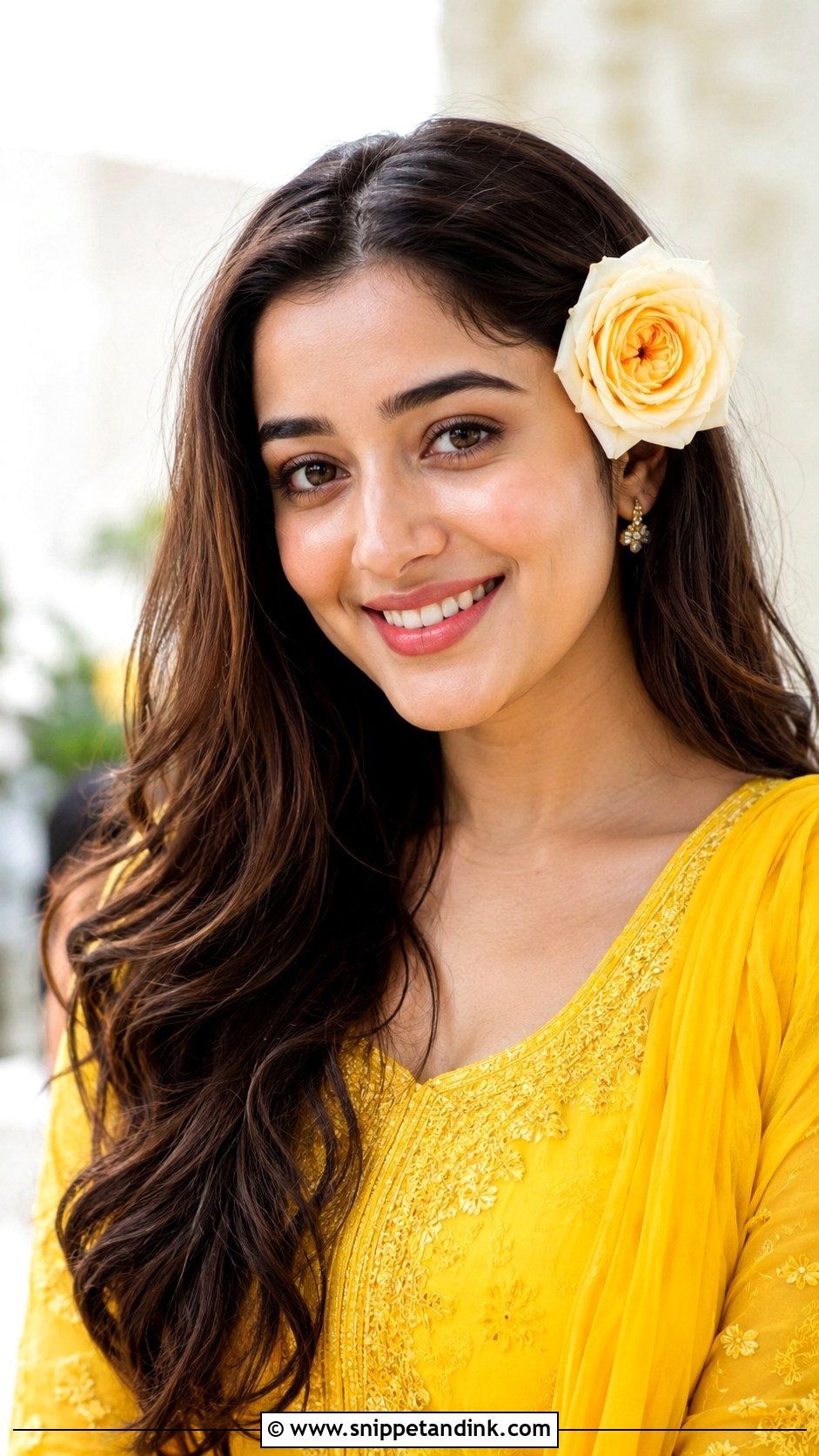 Loose Waves With Side Flower - Snippet and Ink - 25 Hairstyles for Haldi Ceremony