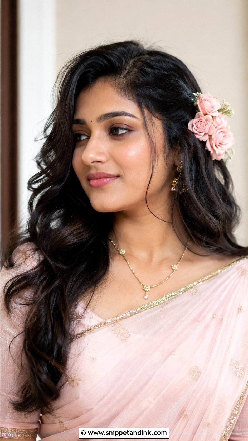 Loose Waves With Side Flowers - Snippet and Ink - 25 Kerala Wedding Hairstyle Ideas