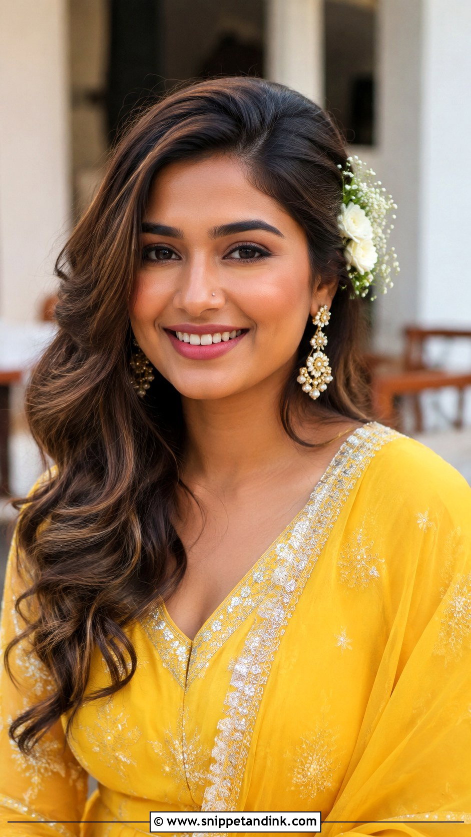 Loose Waves With Side Flowers - Snippet and Ink - 20 Indian Hair Styles for Weddings