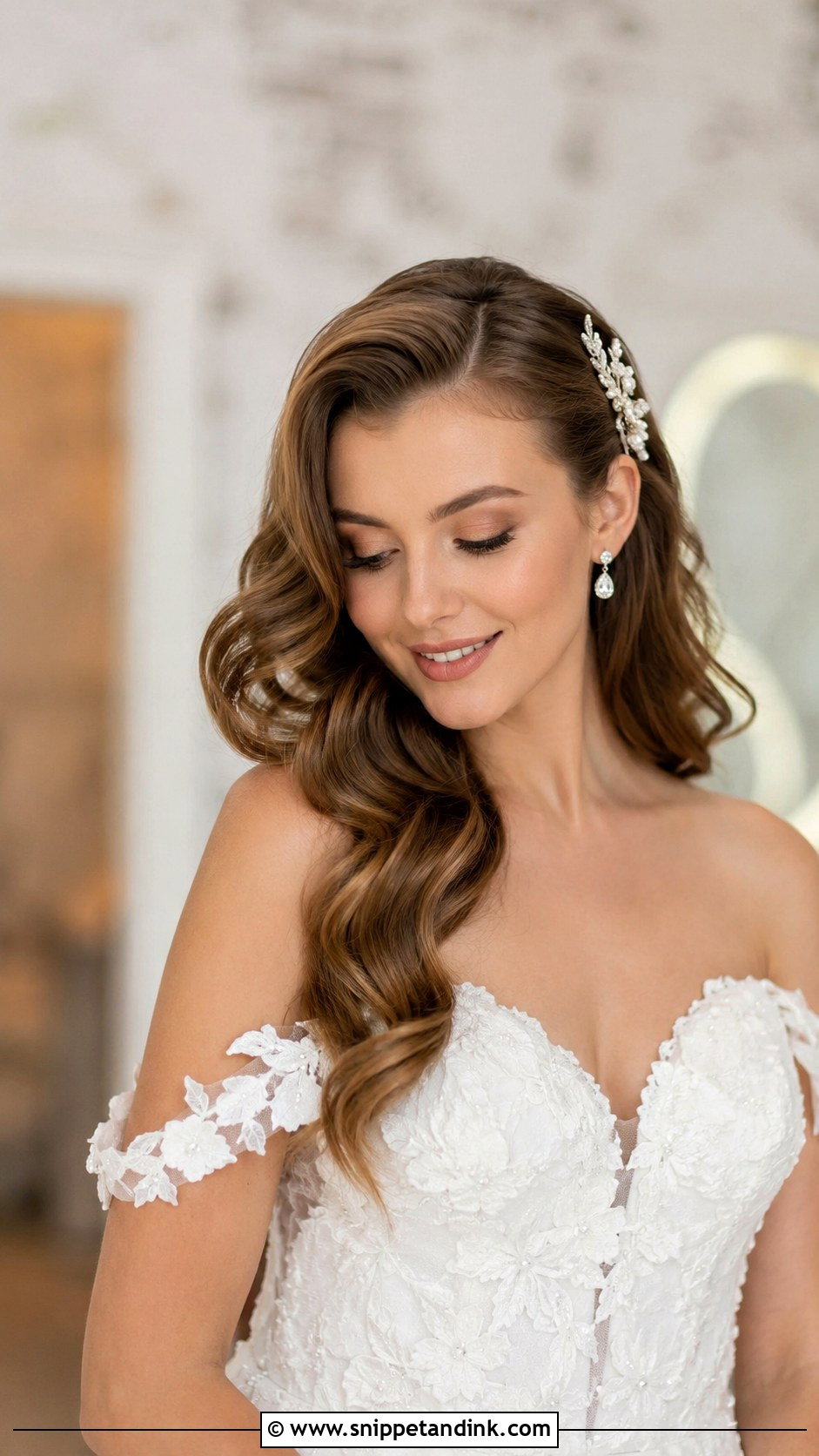Loose Waves With Side Tuck - Snippet and Ink - 20 Hollywood Bridal Hair Ideas