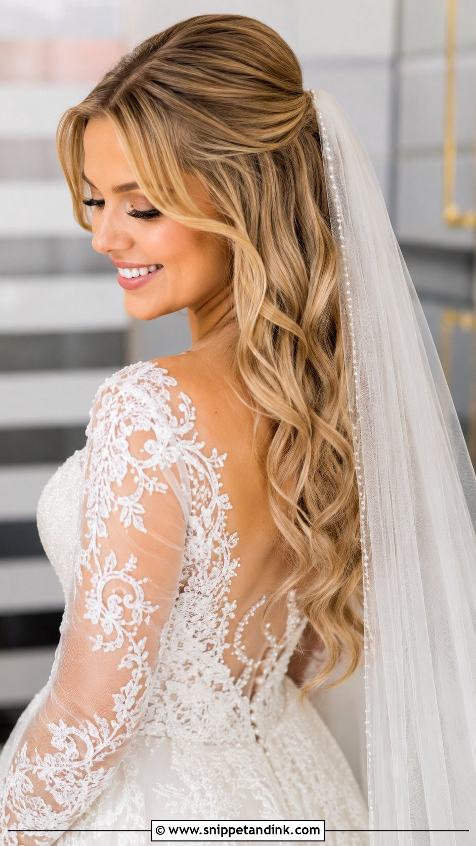 Loose Waves With Veil - Snippet and Ink - 20 Loose Waves Wedding Hair