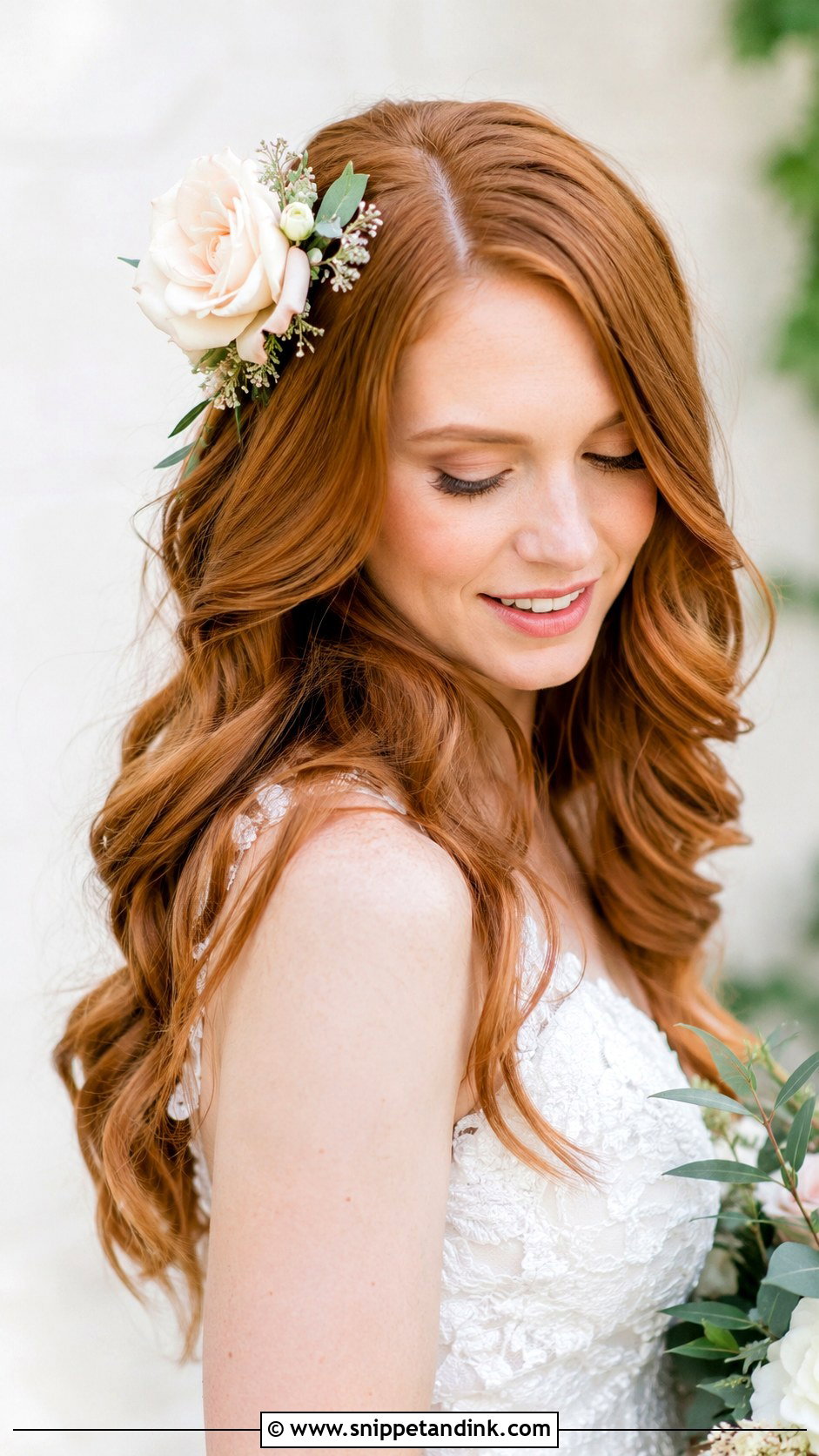 Loose Waves with Floral Hairpiece - Snippet and Ink - 30 Classy Wedding Hair Down Ideas