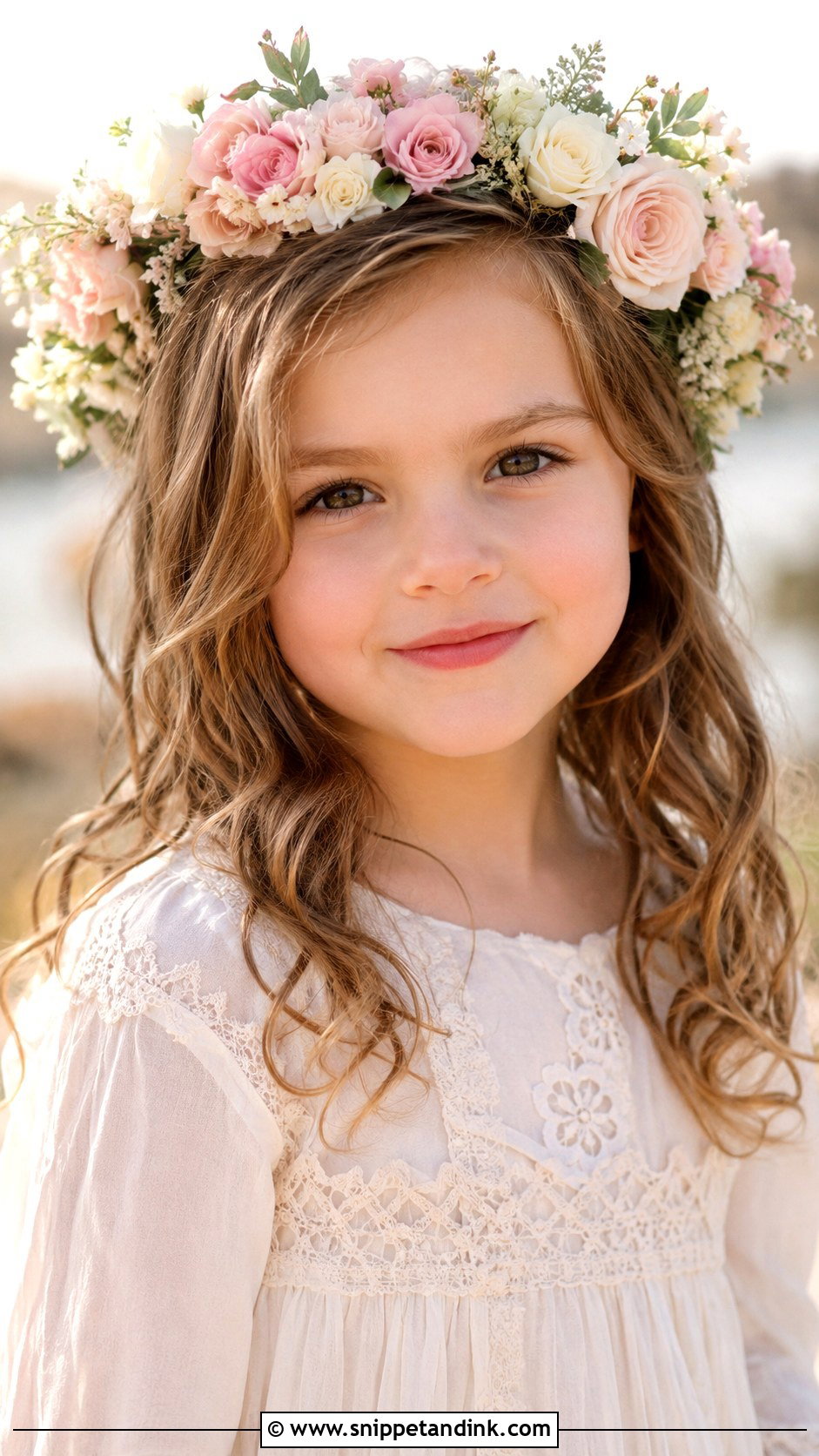 Loose Waves with Flower Crown - Snippet and Ink - 25 Kids Wedding Hairstyles