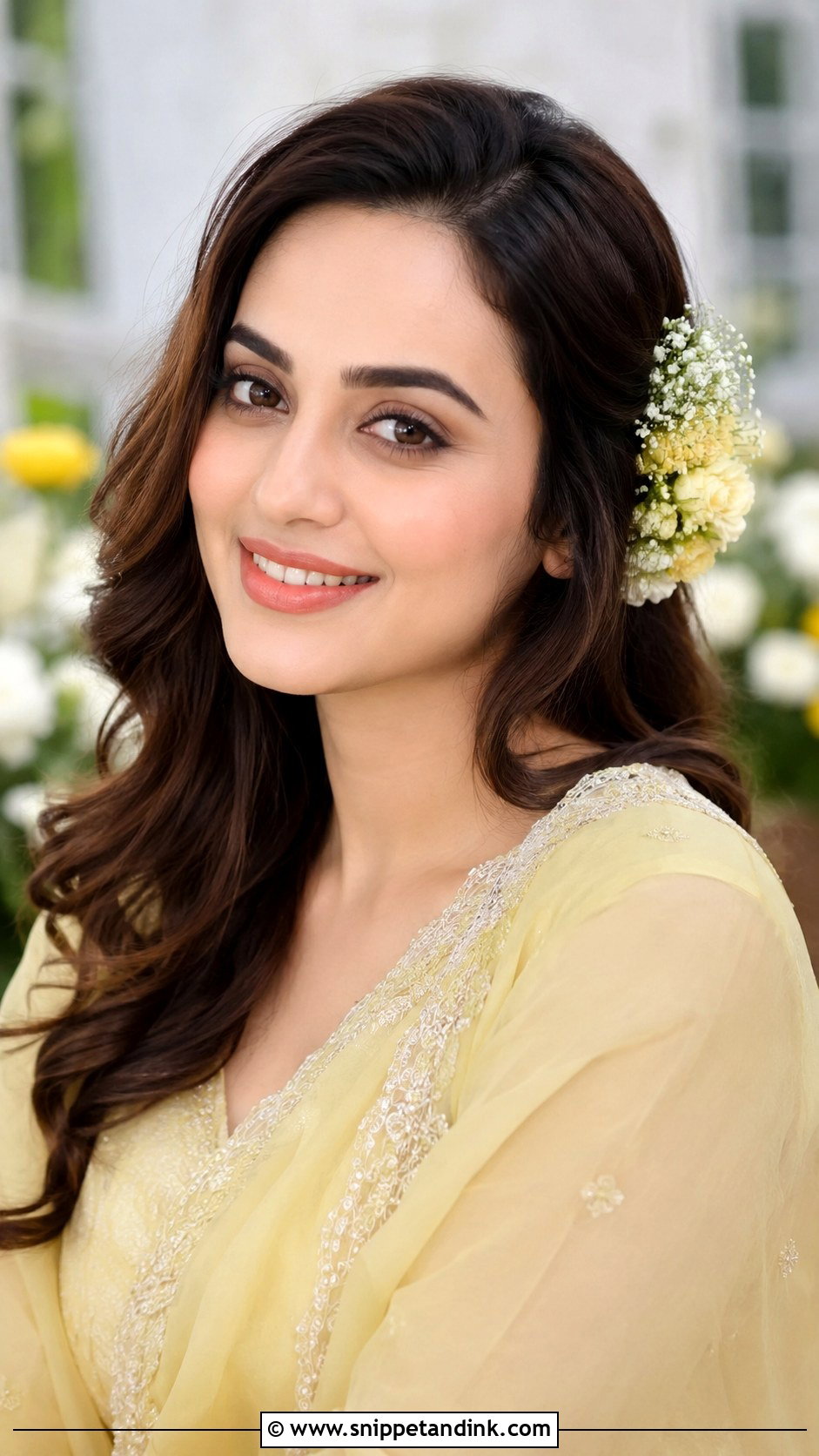 Loose Waves with Side Flowers - Snippet and Ink - 30 Mehndi Hairstyles for Bride