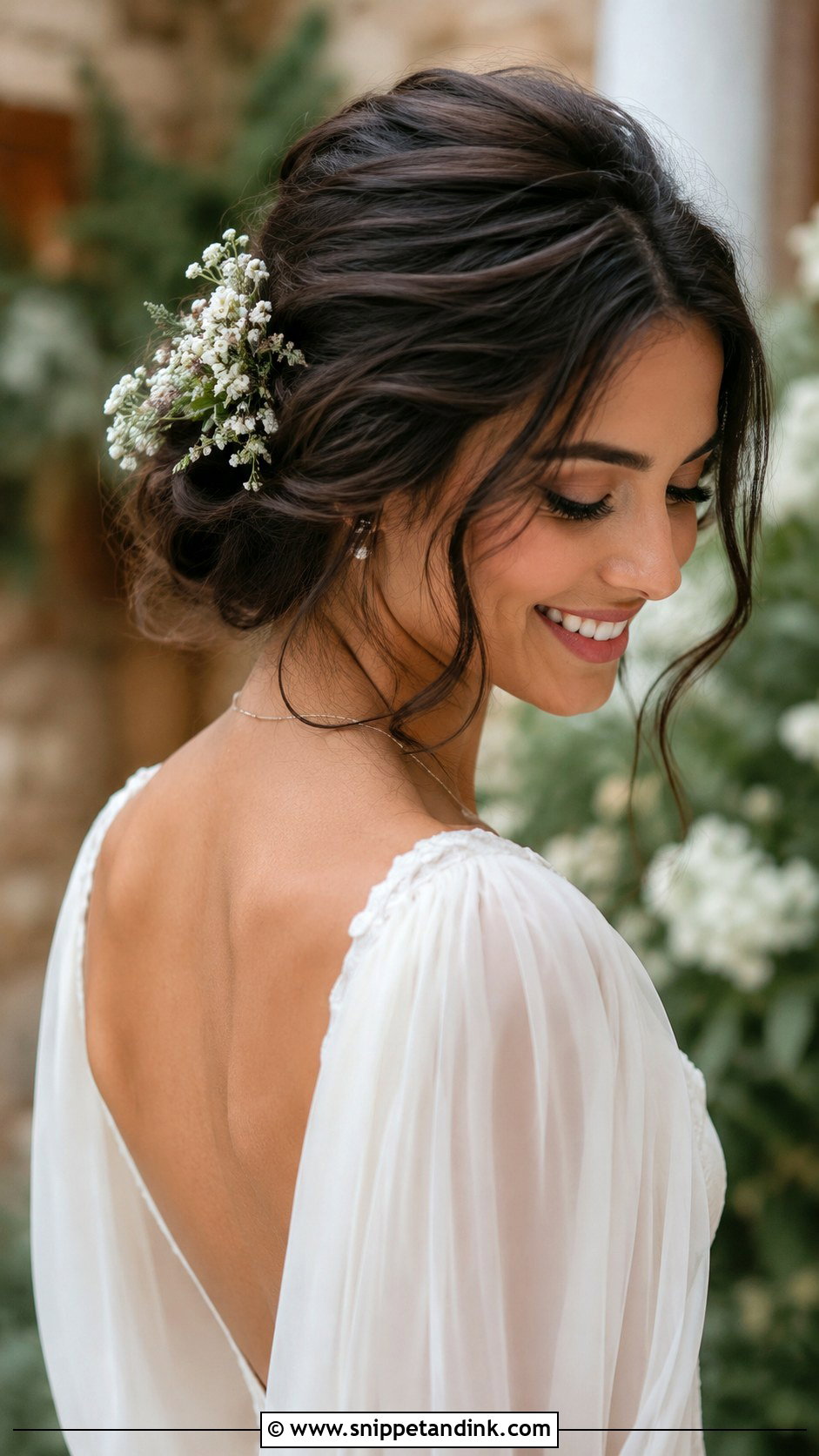 Loose Wedding Bun With Flowers - Snippet and Ink - 20 Loose Wedding Bun Ideas