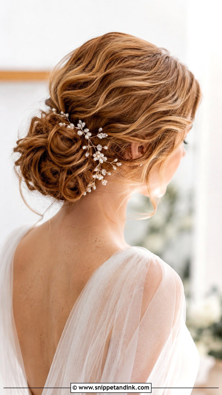 Loose Wedding Bun With Hair Vine - Snippet and Ink - 20 Loose Wedding Bun Ideas