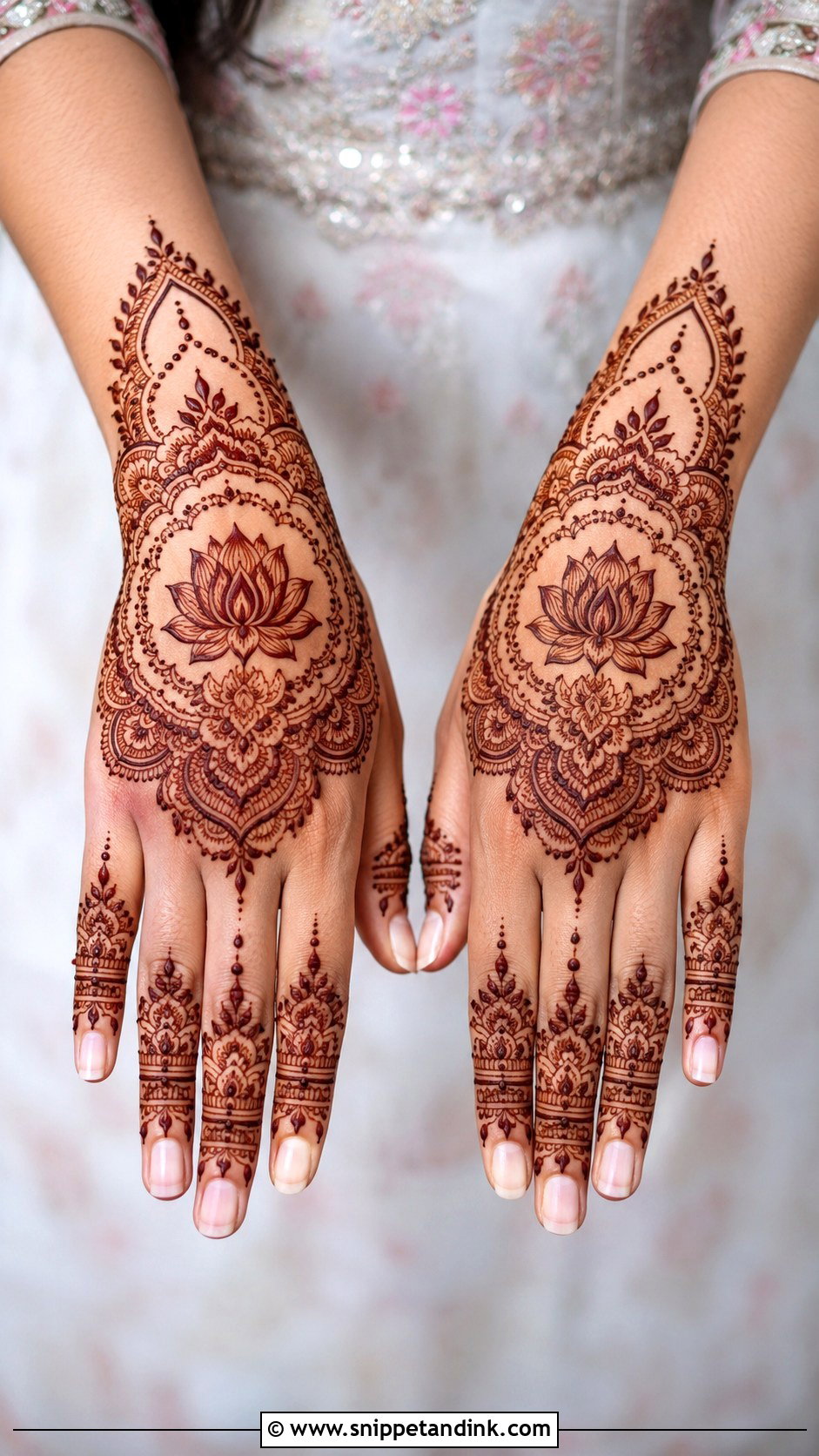 Lotus Back Hand Engagement Mehndi Design - Snippet and Ink - 30 Back Engagement Mehndi Designs