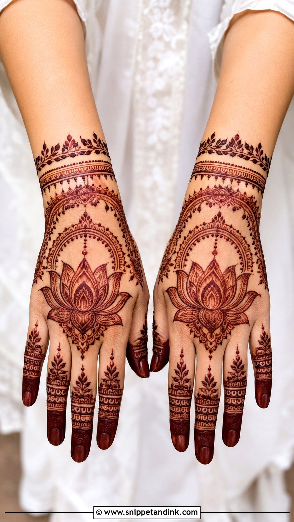 Lotus Back Hand Mehndi Design - Snippet and Ink - 35 Back Hand Mehndi Designs